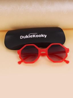 DukieKooky - Kids Unisex Stylish & Sturdy Red Frame & Black Lens Octagon Sunglasses