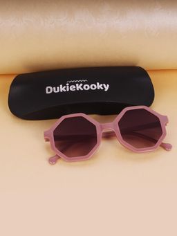 DukieKooky - Kids Unisex Stylish & Sturdy Pink Frame & Black Lens Octagon Sunglasses