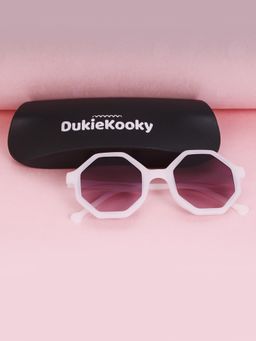 DukieKooky - Kids Unisex Stylish & Sturdy White Frame & Black Lens Octagon Sunglasses