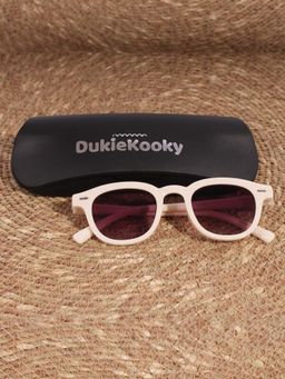 DukieKooky - Kids Unisex Stylish & Sturdy Cream Frame & Black Lens Wayfarer Sunglasses