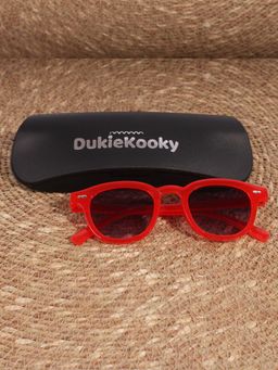 DukieKooky - Kids Unisex Stylish & Sturdy Red Frame & Black Lens Wayfarer Sunglasses