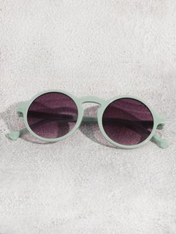 DukieKooky - Unisex Kids Matte Green Frame & Black Lens Round Sunglasses