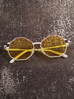 DukieKooky - Unisex Kids White Frame & Yellow Lens Geometric Sunglasses