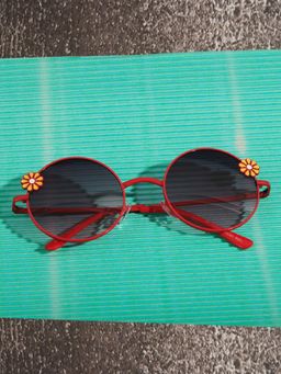 DukieKooky - Kids Red Frame & Black Lens Round Sunglasses