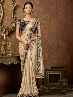 Odette - Beige Shimmer Lycra Designer Saree with Unstitched Blouse