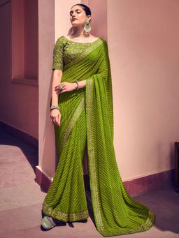 SATRANI - Green Embroidered Saree with Unstiched Blouse