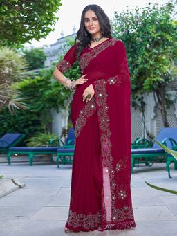 SATRANI - Pink Embellished Saree with Unstiched Blouse