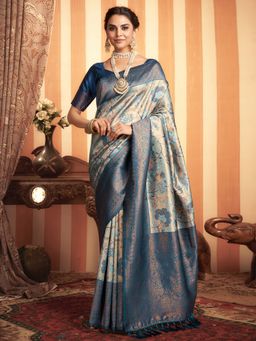 SATRANI - Blue Woven Saree with Unstiched Blouse