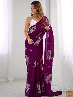 SATRANI - Wine Embellished Saree with Unstiched Blouse