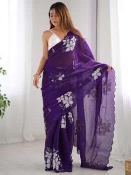 SATRANI - Purple Embellished Saree with Unstiched Blouse