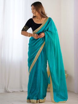 SATRANI - Blue Solid Saree with Unstiched Blouse