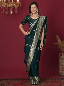 SATRANI - Green Woven Saree with Unstiched Blouse