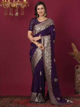 SATRANI - Purple Woven Saree with Unstiched Blouse
