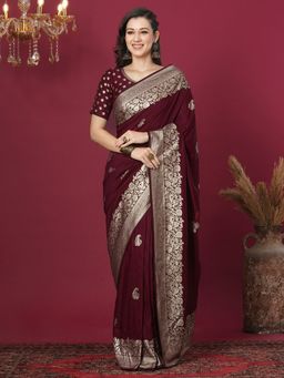 SATRANI - Maroon Woven Saree with Unstiched Blouse
