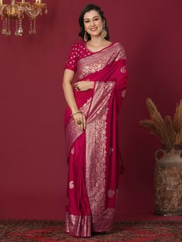 SATRANI - Pink Woven Saree with Unstiched Blouse