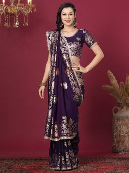 SATRANI - Purple Woven Saree with Unstiched Blouse