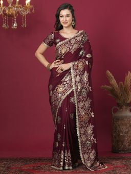 SATRANI - Maroon Woven Saree with Unstiched Blouse