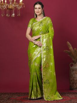 SATRANI - Green Woven Saree with Unstiched Blouse