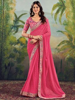 SATRANI - Pink Printed Saree with Unstiched Blouse