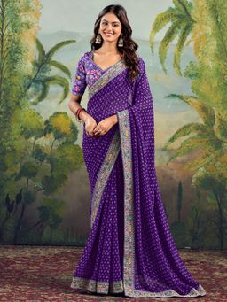 SATRANI - Purple Printed Saree with Unstiched Blouse