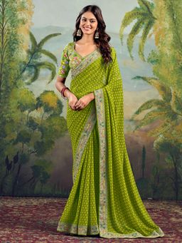 SATRANI - Green Printed Saree with Unstiched Blouse