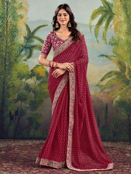 SATRANI - Red Printed Saree with Unstiched Blouse