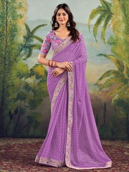 SATRANI - Lavender Printed Saree with Unstiched Blouse