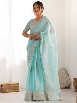 SATRANI - Blue Embellished Saree with Unstiched Blouse