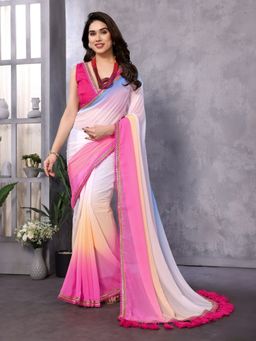 Odette - Multi-Color Solid Saree with Unstiched Blouse
