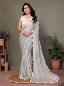 Odette - Grey Solid Saree with Unstiched Blouse