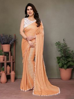 Odette - Orange Solid Saree with Unstiched Blouse