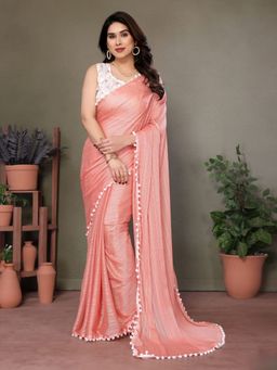 Odette - Peach Solid Saree with Unstiched Blouse