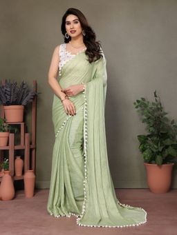 Odette - Green Solid Saree with Unstiched Blouse
