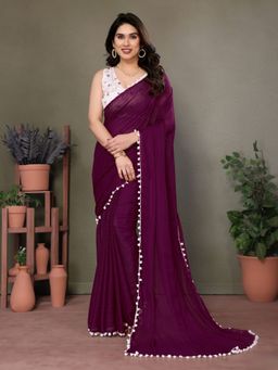 Odette - Wine Solid Saree with Unstiched Blouse