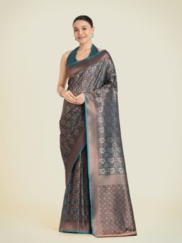 Monjolika Fashion - Teal Woven Saree with Unstiched Blouse