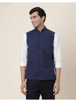 Fabindia - Navy Cotton Woven Nehru Jacket