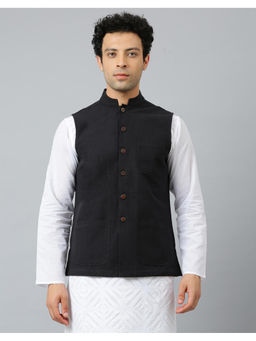 Fabindia - Black Cotton Bhagalpur Nehru Jacket