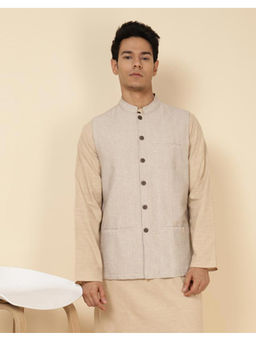 Fabindia - Beige Cotton Firdaus Nehru Jacket