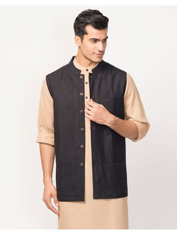 Fabindia - Black Cotton Firdaus Nehru Jacket