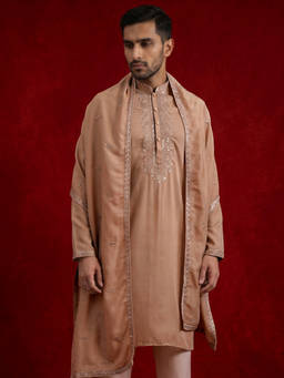 Jompers - Peach Silk Blend Kurta with Matching Embroidered Dupatta