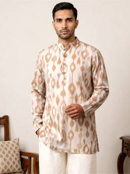 Jompers - Men Cotton Blend Ikat Printed Kurta