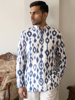Jompers - Men Cotton Blend Ikat Printed Kurta