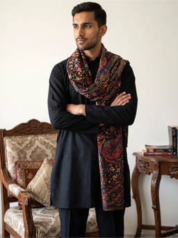 Jompers - Black Silk Blend Embroidered Full Sleeves Kurta With Pyjama