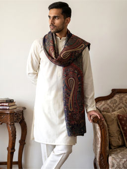 Jompers - White Silk Blend Solid/Plain Full Sleeves Kurta With Pyjama & Dupatta