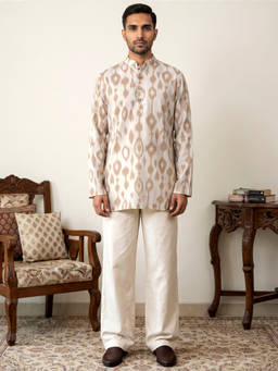 Jompers - White Cotton Blend Printed Full Sleeves Kurta With Pyjama