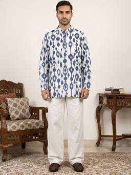 Jompers - White Cotton Blend Printed Full Sleeves Kurta With Pyjama