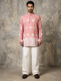 Jompers - Pink Cotton Blend Printed Full Sleeves Kurta With Pyjama