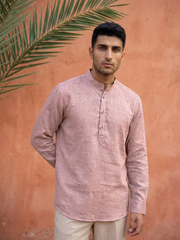Jompers - Coral Cotton Solid Full Sleeves Mandarin Neck Short Kurta