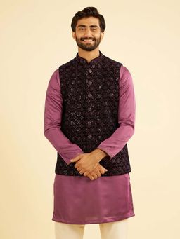 Manyavar - Wine Embroidered Nehru Jacket