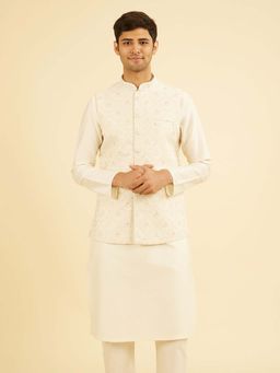 Manyavar - Cream Embroidered Nehru Jacket